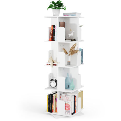 Libreria a 4 ripiani, girevole a 360°, scaffale portaoggetti, portaoggetti, 40x40x130cm, bianco