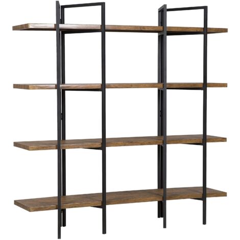 Libreria 80x160h cm in legno nero con profili in metallo dorato - Fulton