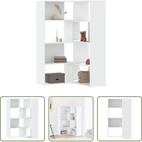 Libreria a 4 ripiani -  Libreria Angolare 4Ripiani Bianca 85x85x140cm Legno Multistrato