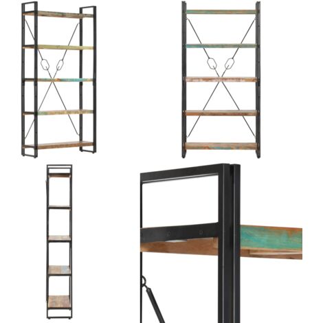 Libreria a 5 Ripiani 90x30x180 cm in Legno Massello di Recupero - Libreria industriale - Libreria con 5 ripiani