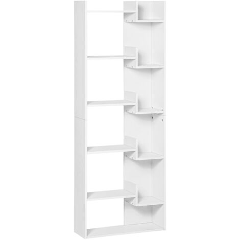 Libreria a 6 ripiani, design irregolare, per soggiorno, camera da letto, ufficio, 60x21x162,5 cm, bianca