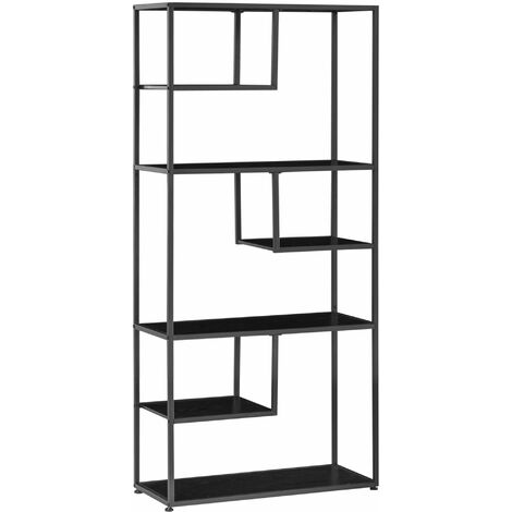 Libreria a 7 Livelli 83x34x180 cm  in Truciolato e Acciaio Nero