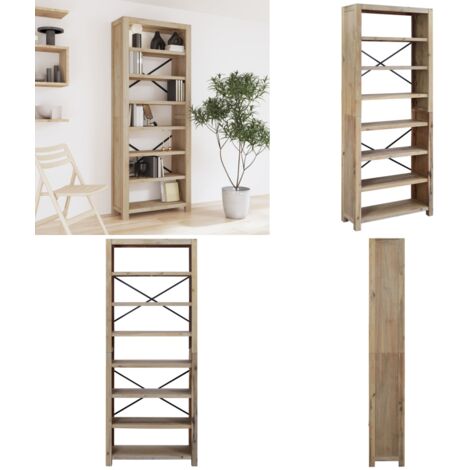 Libreria a 7 Ripiani 80x30x200 cm in Legno Massello di Acacia - Scaffalatura in acacia - Libreria rustica