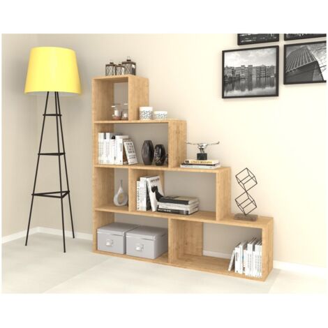 Libreria a Cubi a Scala Rovere Moderna Mensole Legno Divisorio Scaffali Ufficio