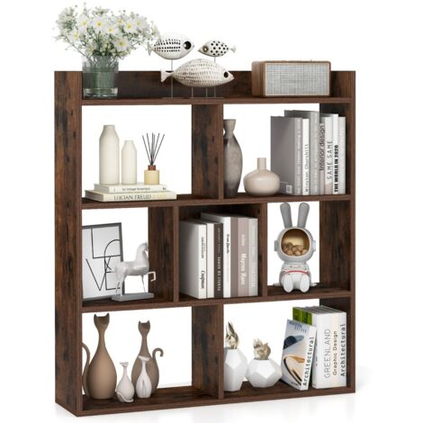 Libreria a cubi aperti con 7 scomparti, Mensola espositiva per l'archiviazione in legno per studio soggiorno Marrone