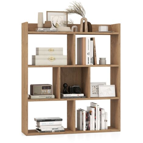 Libreria a cubi aperti con 7 scomparti, Mensola espositiva per l'archiviazione in legno per studio soggiorno Naturale