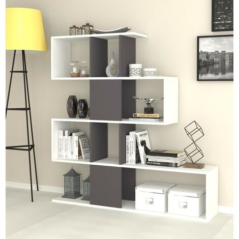 Libreria A Parete Con Mensole E Cubi 125x22x136H Rovere E Bianco Ample