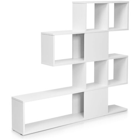 Libreria a forma di scala a 5 livelli con ante, Scaffale decorativo in legno per il soggiorno e l’ufficio Bianco