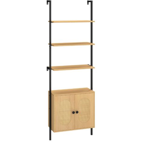 Libreria a parete a 3 ripiani con mobile in rattan 184 cm