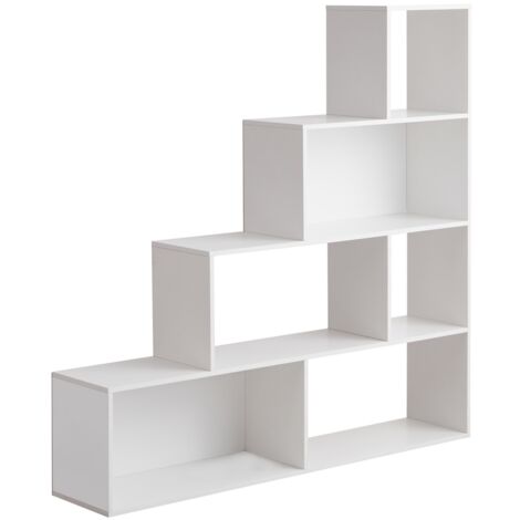 Libreria a scala 145x145x29 cm in legno bianco opaco