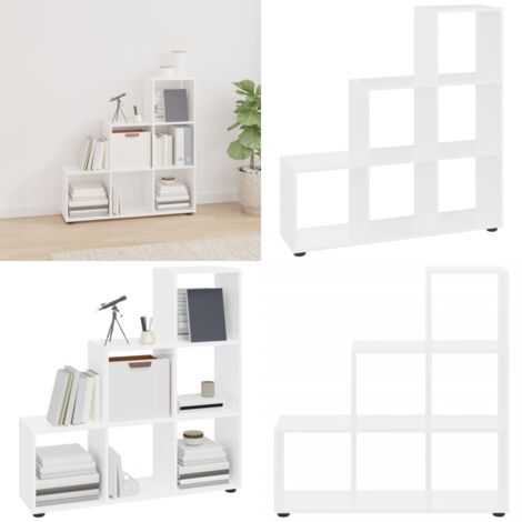 Libreria a Scala Bianco Lucido 107 cm in Legno Multistrato - Libreria in legno - Scaffalatura per libri