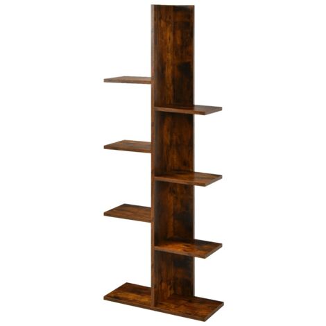 Libreria ad albero autoportante a 8 ripiani in legno, Stand espositivo multifunzionale per libri e piante Marrone