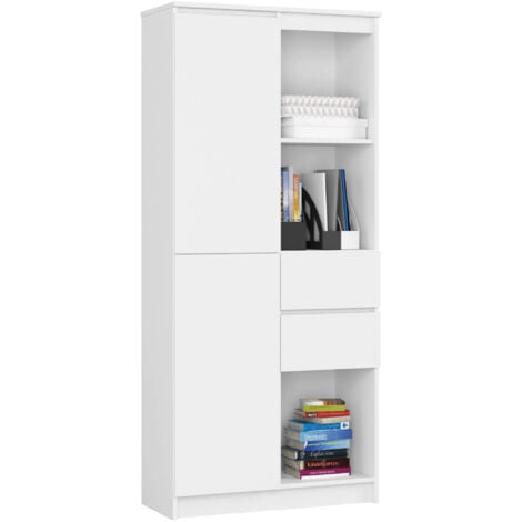 Libreria AKORD R15 Bianco 80 cm 2 ante 2 cassetti 80x35x180 cm