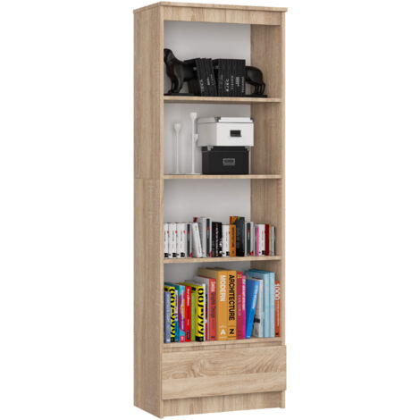 Librería AKORD R60 Roble Sonoma 60 cm 1 cajón frente en color Roble Sonoma 4 estantes 60x35x180 cm