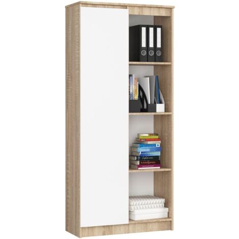 Libreria AKORD R80 Sonoma Quercia, Bianco 80 cm 1 anta 80x35x180 cm