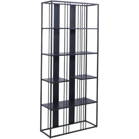 Librería alta 180x80x31 cm estructura de metal y paneles de MDF con revestimiento de melamina negra estilo industrial 040008774
