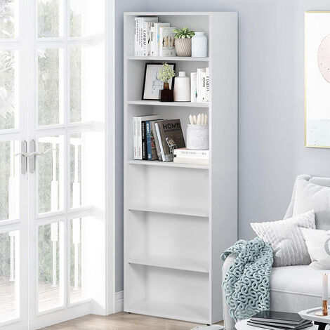 Libreria alta 6 ripiani legno bianco laccato per ufficio e soggiorno Parallelepiped