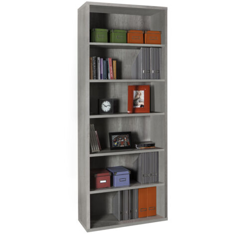 Libreria Alta a 6 Ripiani Regolabili Per Ufficio e Casa Linea Disegno in Legno Color Cemento H 217 cm Made in Italy