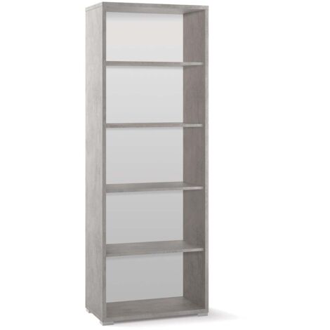 Libreria alta moderna in legno Beton Cemento quattro ripiani 71x41x h199 cm