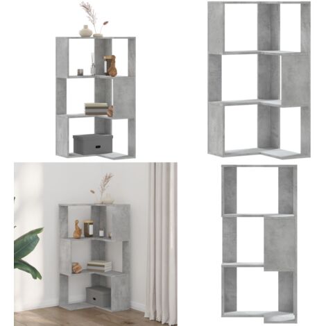 Libreria Angolare 3 Ripiani Grigio Cemento 50x50x102 cm Legno - Libreria a 3 ripiani - Libreria angolare in legno