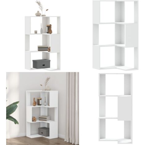Libreria Angolare 3Ripiani Bianca 50x50x102cm Legno Multistrato - Libreria a 3 ripiani - Libreria in legno