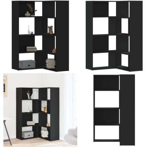 Libreria Angolare 4Ripiani Nera 85x85x140 cm Legno Multistrato - Libreria a 4 ripiani - Libreria a angolo