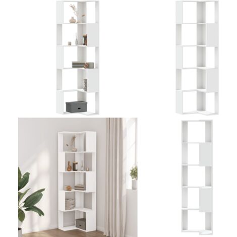 Libreria Angolare 5Ripiani Bianca 50x50x179cm Legno Multistrato - Libreria a 5 ripiani - Libreria in legno