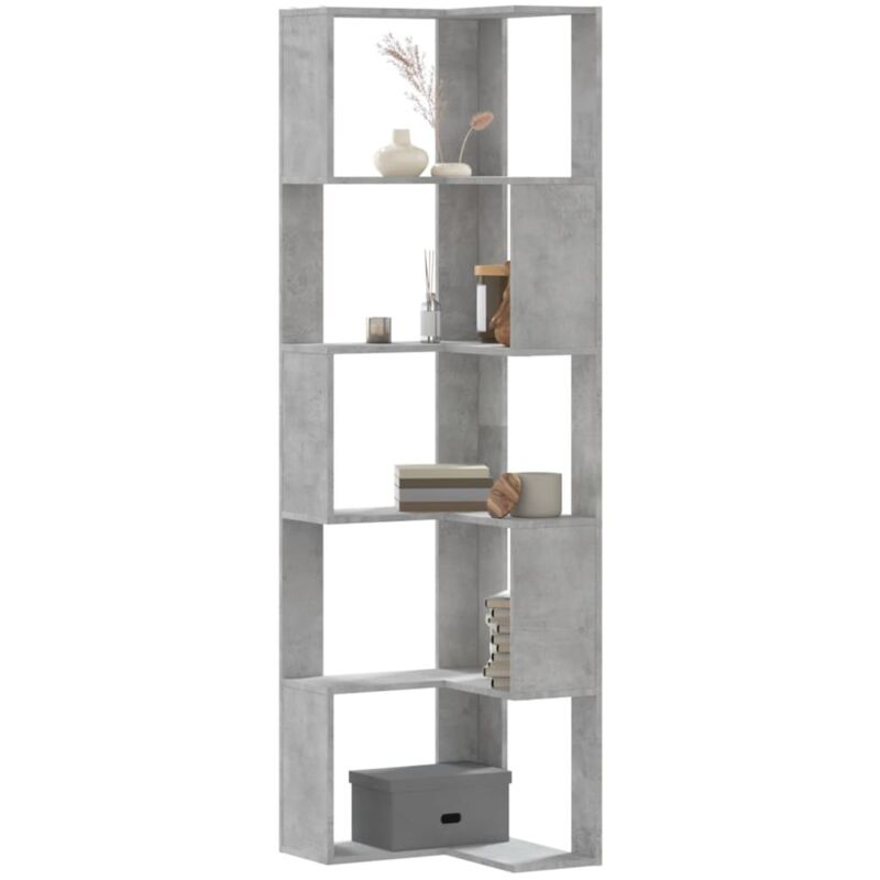 Libreria Angolare 5Ripiani Grigio Cemento 50x50x179 cm Legno