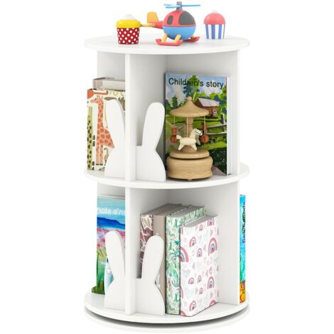 Libreria angolare girevole per bambini, scaffale portaoggetti indipendente a 2 livelli con rotazione a 360°, per cameretta dei bambini, sala giochi,