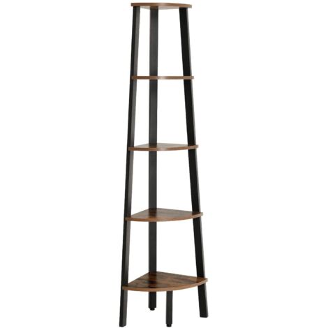 Libreria angolare retrò Scaffale angolare per riporre gli oggetti, montaggio facile con struttura in metallo 32,5 x 34 x 159 cm per soggiorno, casa, ufficio, retrò, nero marrone 120000260