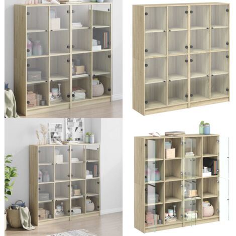 Libreria Ante Rovere Sonoma 136x37x142 cm in Legno Multistrato - Libreria con ante in vetro - Libreria moderna