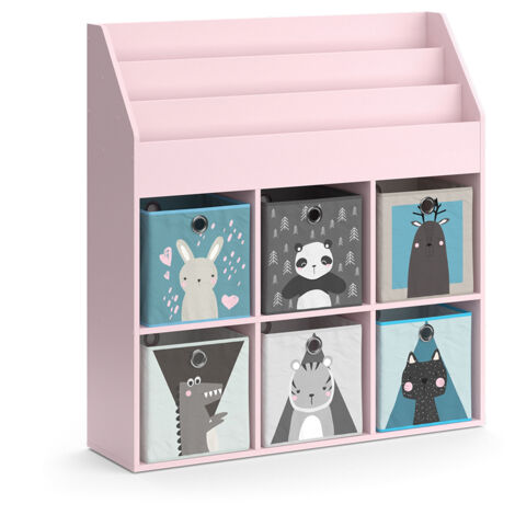 Libreria bambini Luigi, rosa, 107.2 x 114.2 cm con 6 scatole pieghevoli (grigie), Vicco