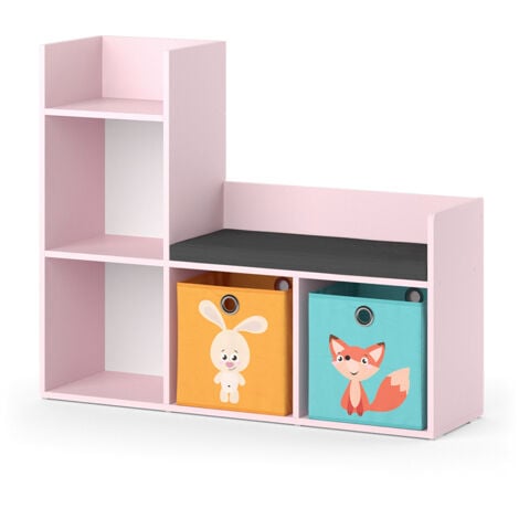 Libreria bambini Luigi, rosa, 107.2 x 88.6 cm con 2 scatole pieghevoli (colorate), Vicco