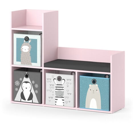 Libreria bambini Luigi, rosa, 107.2 x 88.6 cm con 2 scatole pieghevoli (grigio), Vicco