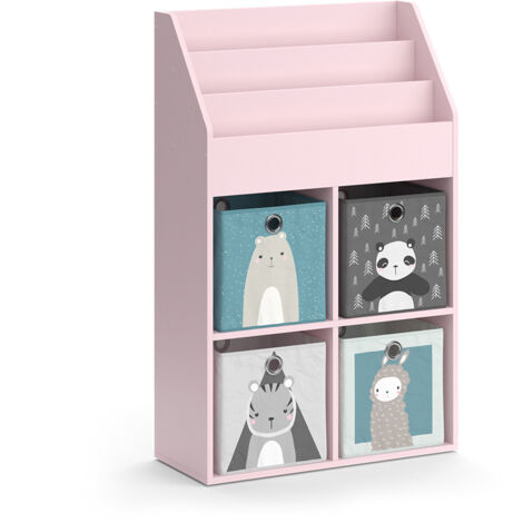 Libreria bambini Luigi, rosa, 72 x 114.2 cm con 4 scatole pieghevoli, Vicco