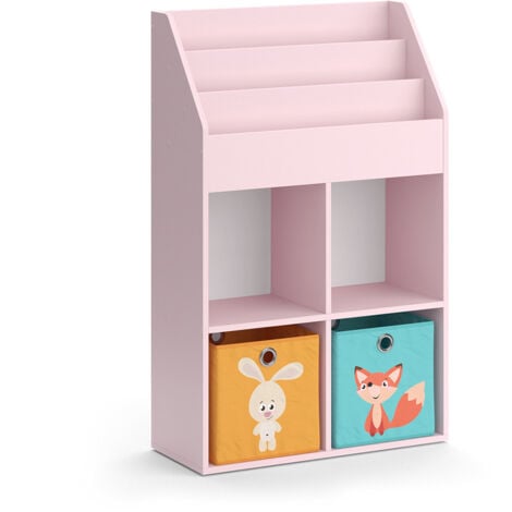 Libreria bambini Luigi, rosa, 72 x 114.2 cm con 6 scatole pieghevoli (colorate), Vicco