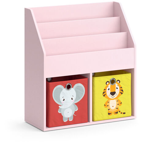 Libreria bambini Luigi, rosa, 72 x 79 cm con 2 scatole pieghevoli (elefante, tigre), Vicco