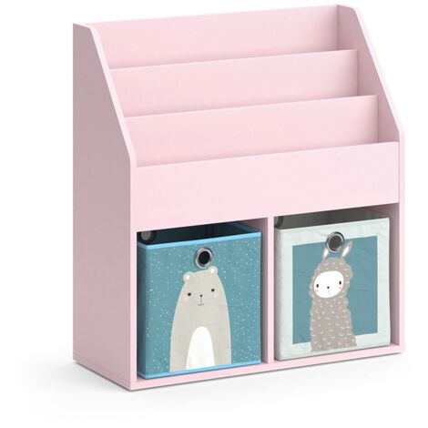 Libreria bambini Luigi, rosa, 72 x 79 cm con 2 scatole pieghevoli (orso, pecora), Vicco