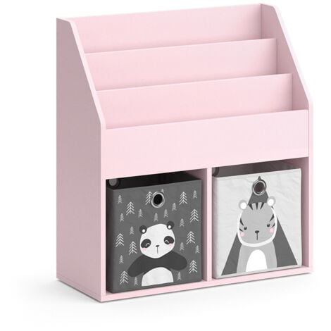 Libreria bambini Luigi, rosa, 72 x 79 cm con 2 scatole pieghevoli (panda, tigre), Vicco