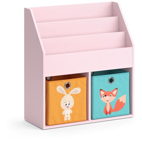 Libreria bambini Luigi, rosa, 72 x 79 cm con 2 scatole pieghevoli (volpe, coniglio), Vicco