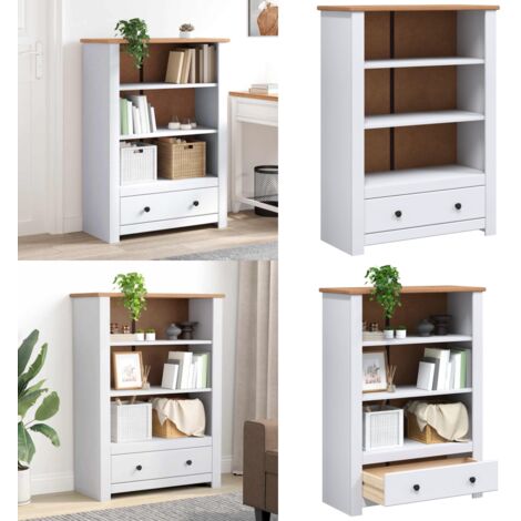 Libreria Bianca 80x35x110 cm in Pino Massello Panama Range - Libreria rustica - Libreria con cassetto