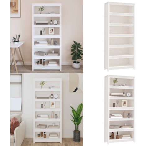 Libreria Bianca 80x35x183 cm in Legno Massello di Pino - Libreria moderna - Libreria per camera da letto