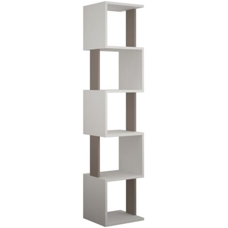 Libreria bicolore bianco e moka chiaro, 35x161x30 cm, per soggiorno o camera da letto contemporanei