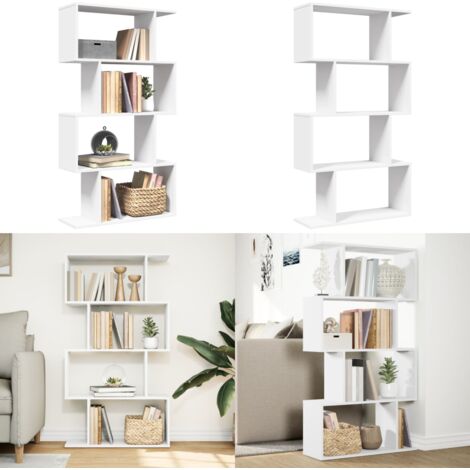 Librería biombo de 4 niveles, blanca, 70 x 24 x 129 cm, madera de ingeniería - Estantería separadora - Madera contrachapada