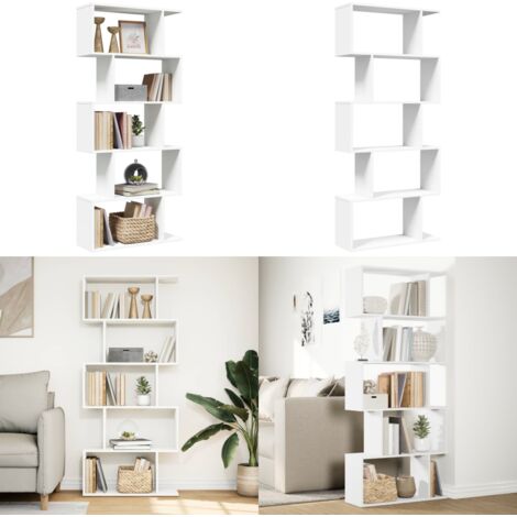 Librería biombo de 5 niveles, blanca, 70 x 24 x 161 cm, madera de ingeniería - Estantería separadora - Madera contrachapada