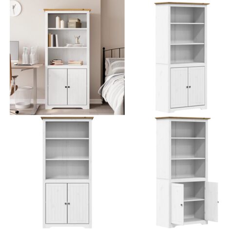 Libreria BODO 82x40x173 cm Legno Massello Pino Bianco e Marrone - Libreria francese - Libreria in pino