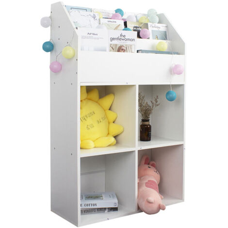Libreria Cameretta Bambini Legno Scaffale 5 Ripiani Porta Giocattoli Libri Bianco