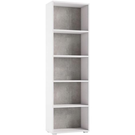 Librería compacta con cinco estantes regulables, blanco, fondo de hormigón