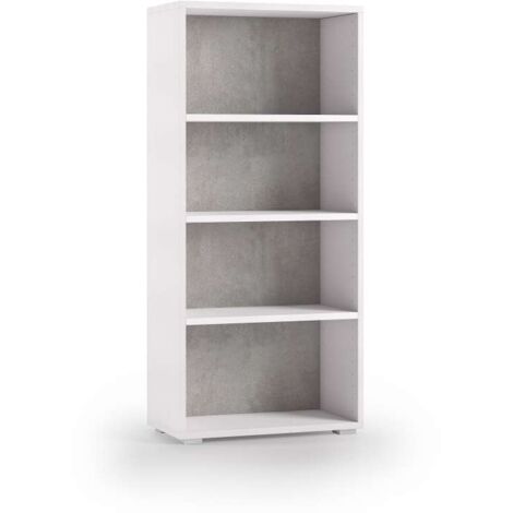 Libreria Compatta Con Tre Ripiani Regolabili bianco, fondo cemento