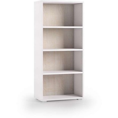 Libreria Compatta Con Tre Ripiani Regolabili bianco, fondo rovere